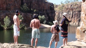 The crew look back in awe at Katherine Gorge